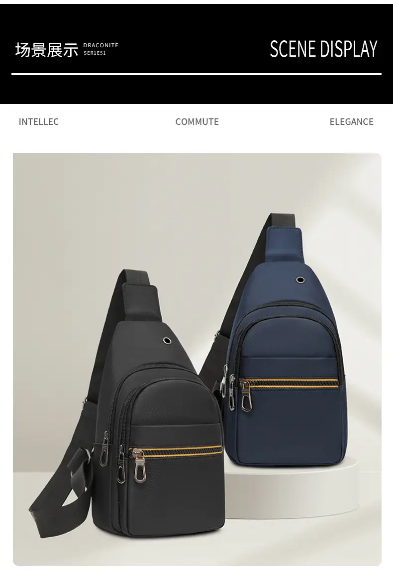 Men's Waterproof Nylon Crossbody Bag Blue Black Multi Compartment — feature 7