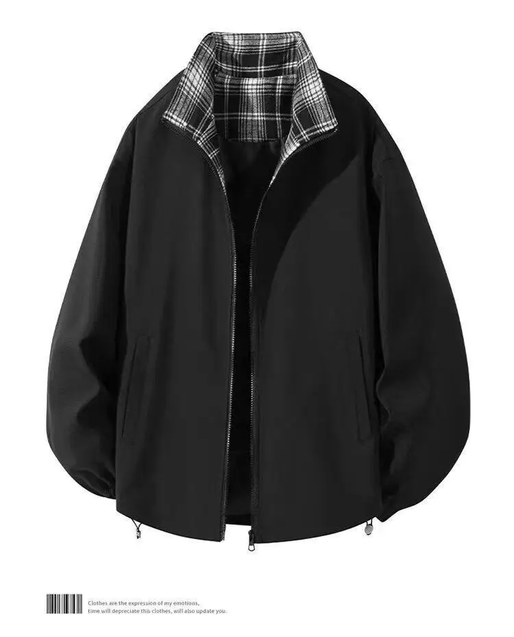 Fitcheck Plaid Splicing Jacket Men's Spring & Fall Retro Design Hooded Top American Lapel Couple Jacket — feature 11