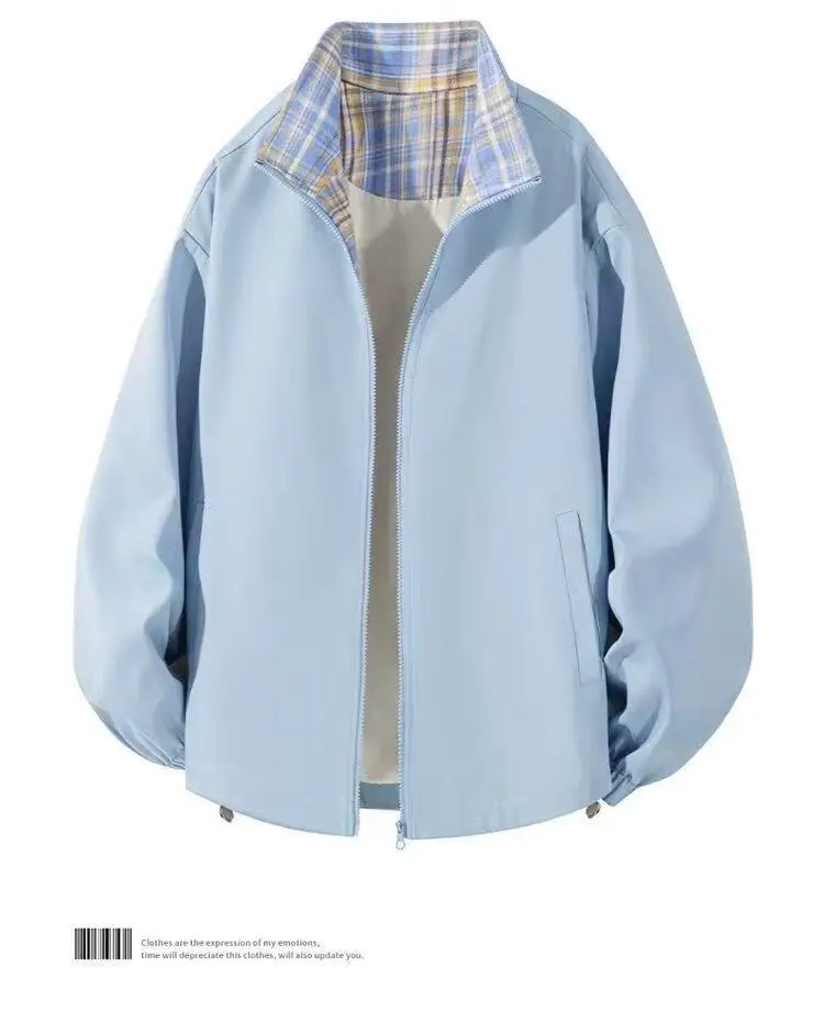 Fitcheck Plaid Splicing Jacket Men's Spring & Fall Retro Design Hooded Top American Lapel Couple Jacket — feature 13