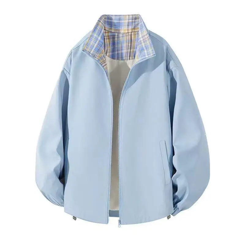 Fitcheck Plaid Splicing Jacket Men's Spring & Fall Retro Design Hooded Top American Lapel Couple Jacket — feature 2