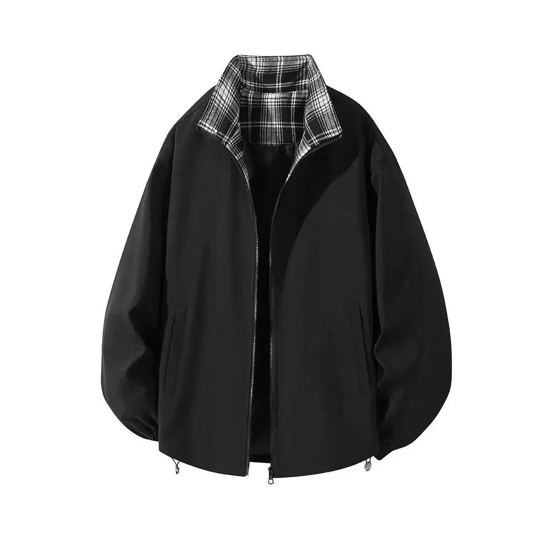 Fitcheck Plaid Splicing Jacket Men's Spring & Fall Retro Design Hooded Top American Lapel Couple Jacket — feature 3