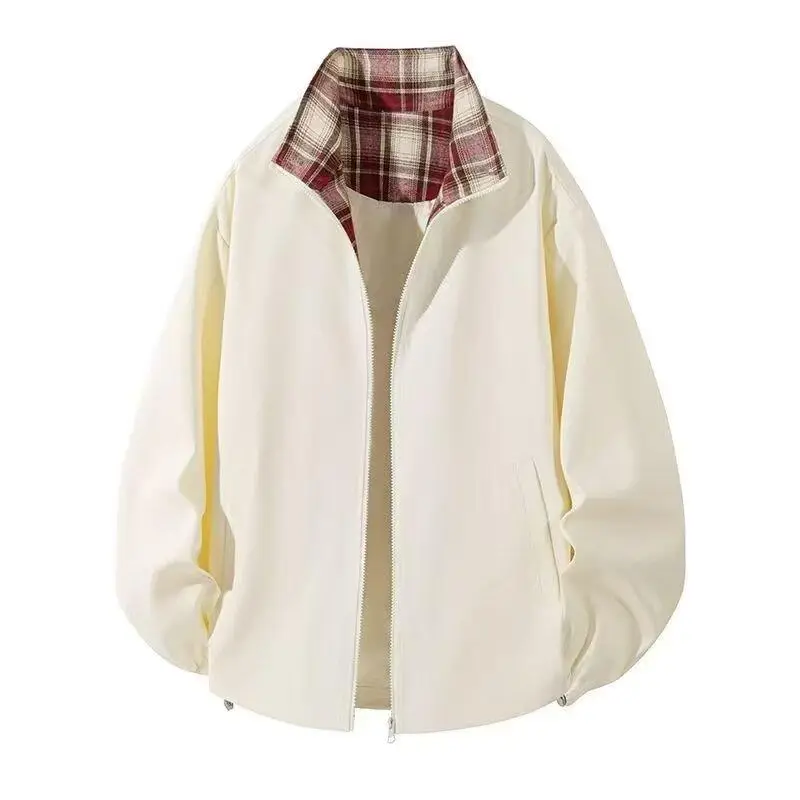 Fitcheck Plaid Splicing Jacket Men's Spring & Fall Retro Design Hooded Top American Lapel Couple Jacket — feature 6