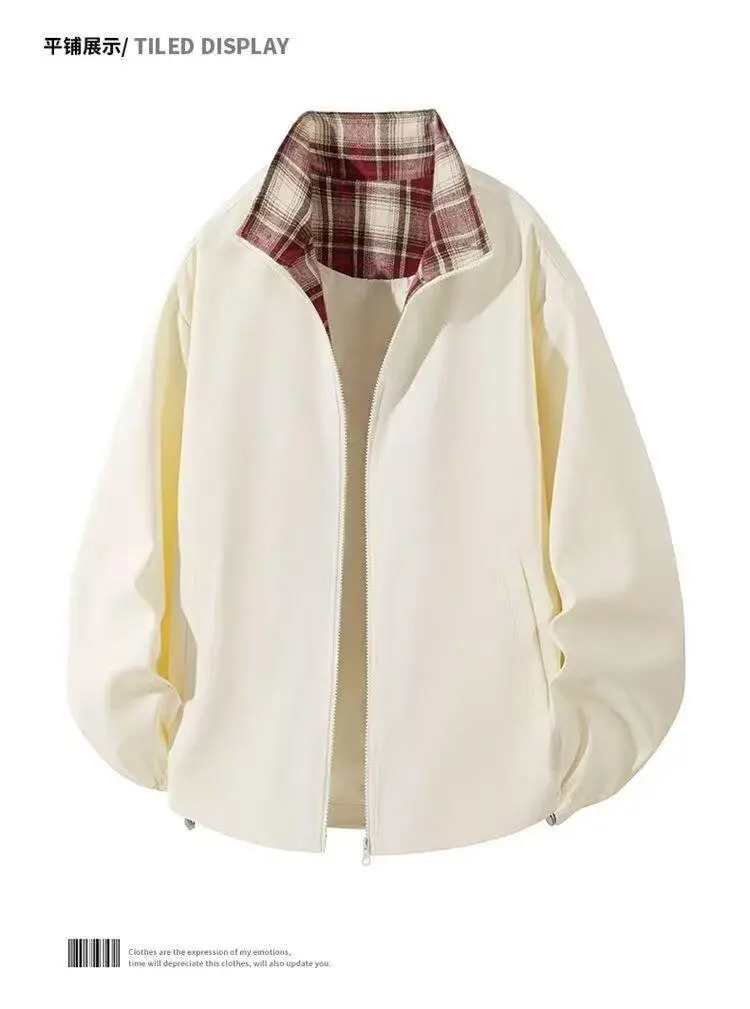 Fitcheck Plaid Splicing Jacket Men's Spring & Fall Retro Design Hooded Top American Lapel Couple Jacket — feature 7