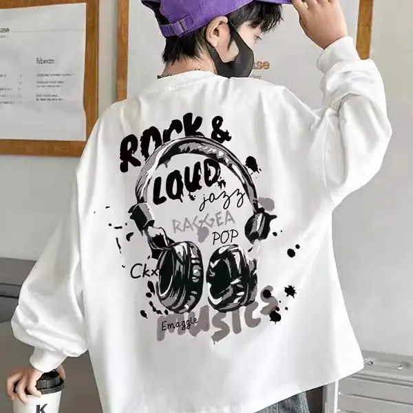 Autumn Winter Boys Cotton Long Sleeve T-Shirt White