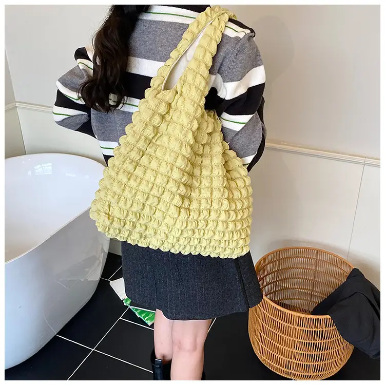 White Pleated Bubble Nylon Handbag for Women — feature 10