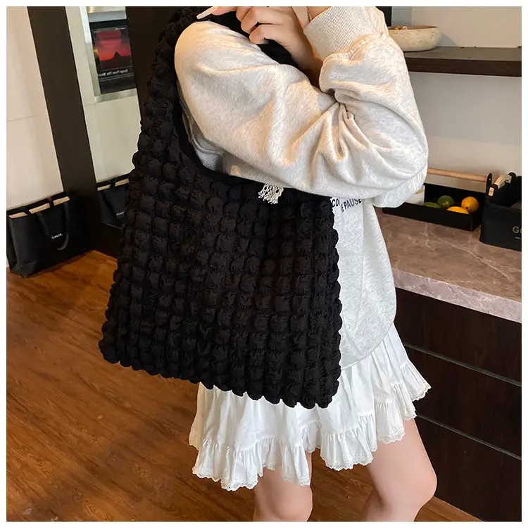 White Pleated Bubble Nylon Handbag for Women — feature 19