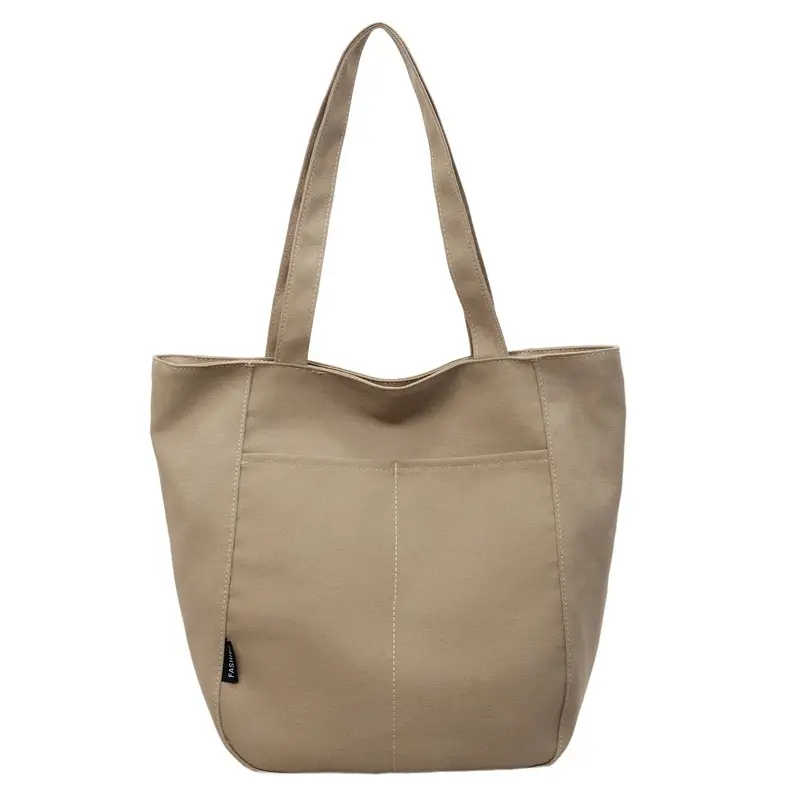 Women Canvas Tote Bag Beige Large Capacity One Shoulder - Image 9