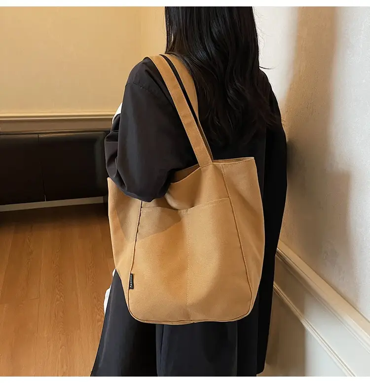 Women Canvas Tote Bag Beige Large Capacity One Shoulder — feature 10