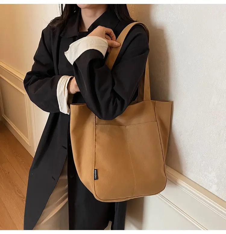 Women Canvas Tote Bag Beige Large Capacity One Shoulder — feature 11