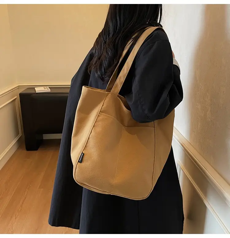 Women Canvas Tote Bag Beige Large Capacity One Shoulder — feature 12