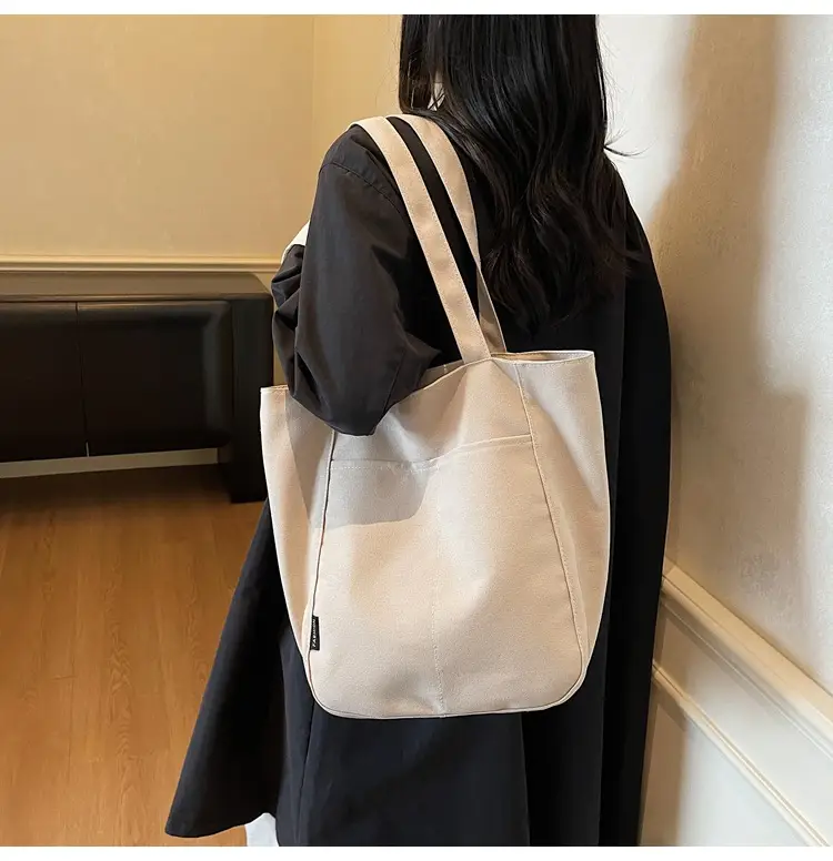 Women Canvas Tote Bag Beige Large Capacity One Shoulder — feature 14