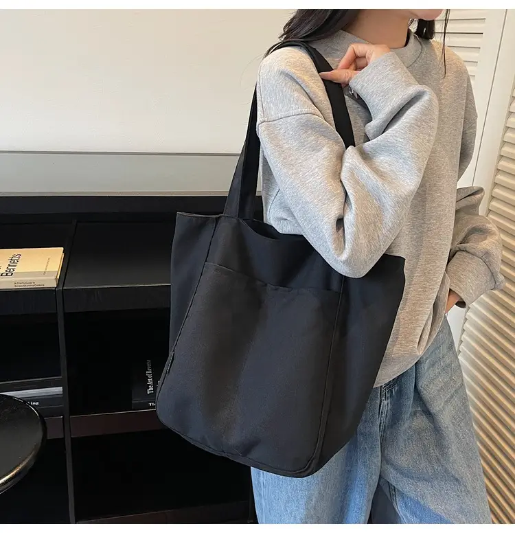Women Canvas Tote Bag Beige Large Capacity One Shoulder — feature 18