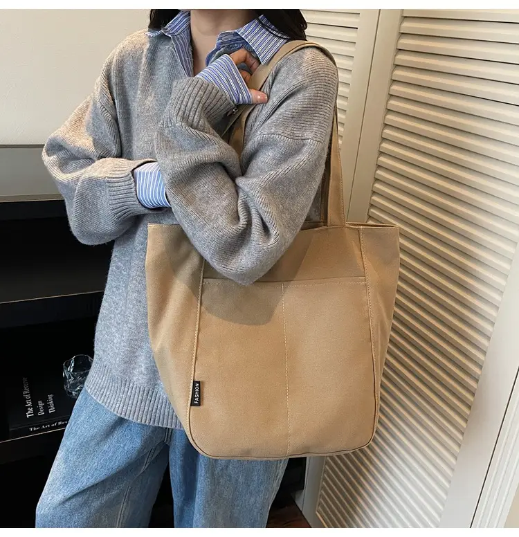 Women Canvas Tote Bag Beige Large Capacity One Shoulder — feature 19