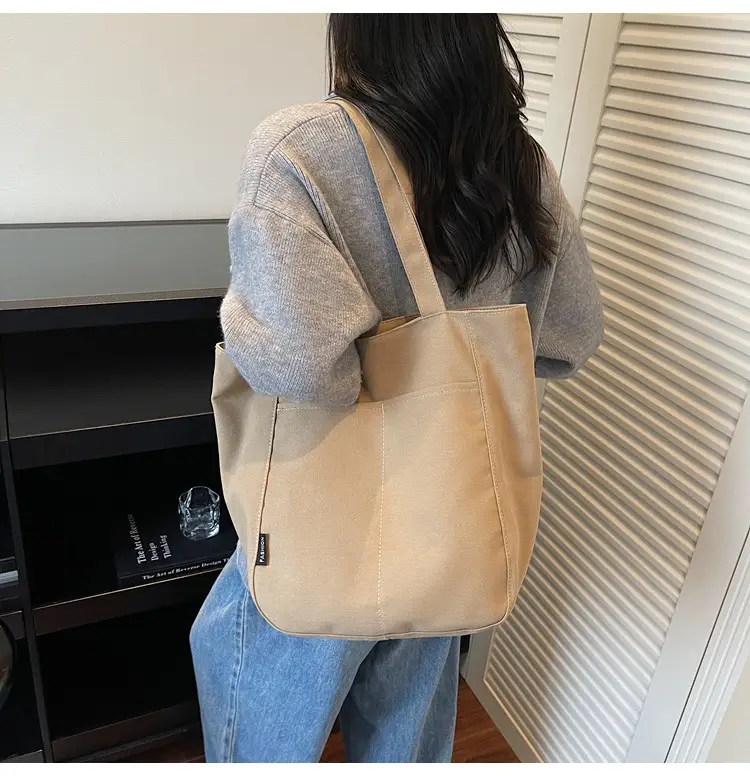 Women Canvas Tote Bag Beige Large Capacity One Shoulder — feature 20