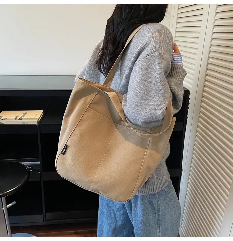 Women Canvas Tote Bag Beige Large Capacity One Shoulder — feature 21