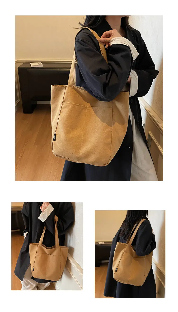 Women Canvas Tote Bag Beige Large Capacity One Shoulder — feature 22