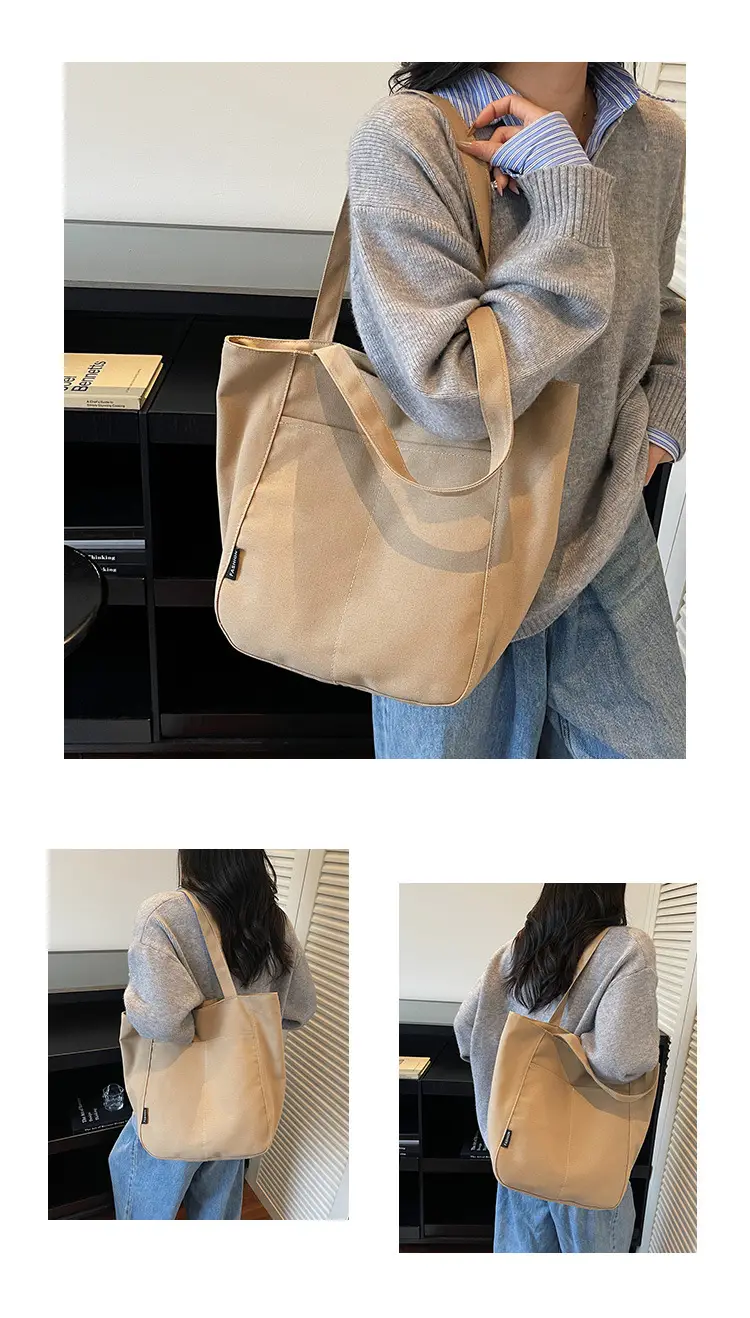 Women Canvas Tote Bag Beige Large Capacity One Shoulder — feature 24