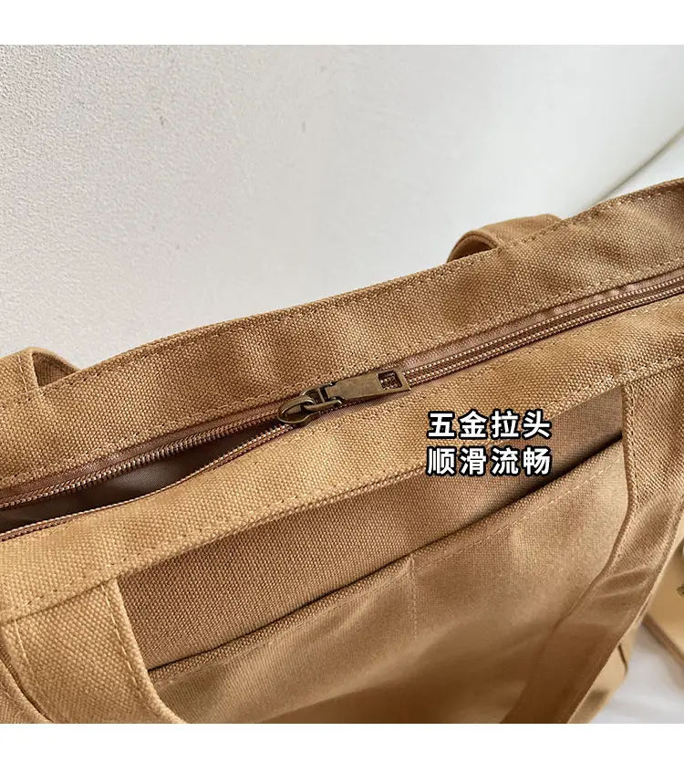 Women Canvas Tote Bag Beige Large Capacity One Shoulder — feature 6