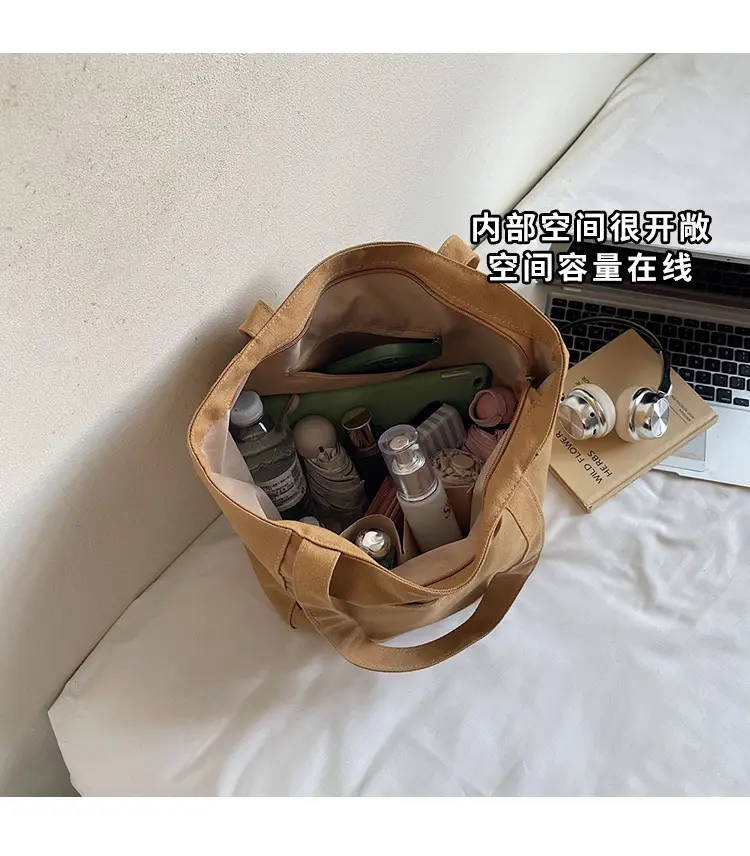 Women Canvas Tote Bag Beige Large Capacity One Shoulder — feature 7