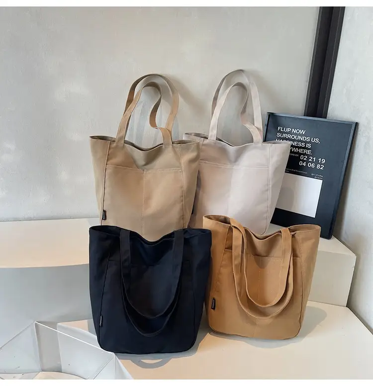 Women Canvas Tote Bag Beige Large Capacity One Shoulder — feature 9