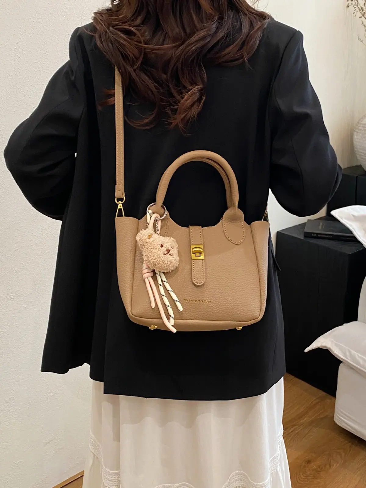 Women's Cream Crossbody Bag with Cute Decor - Image 9