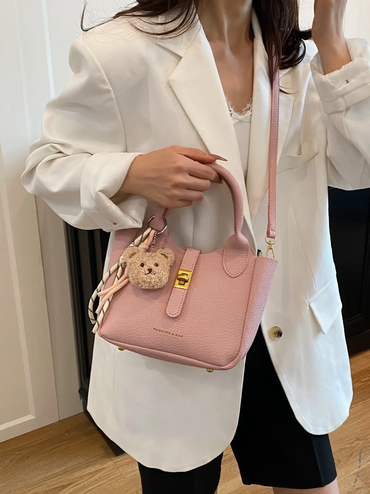 Women's Cream Crossbody Bag with Cute Decor - Image 10