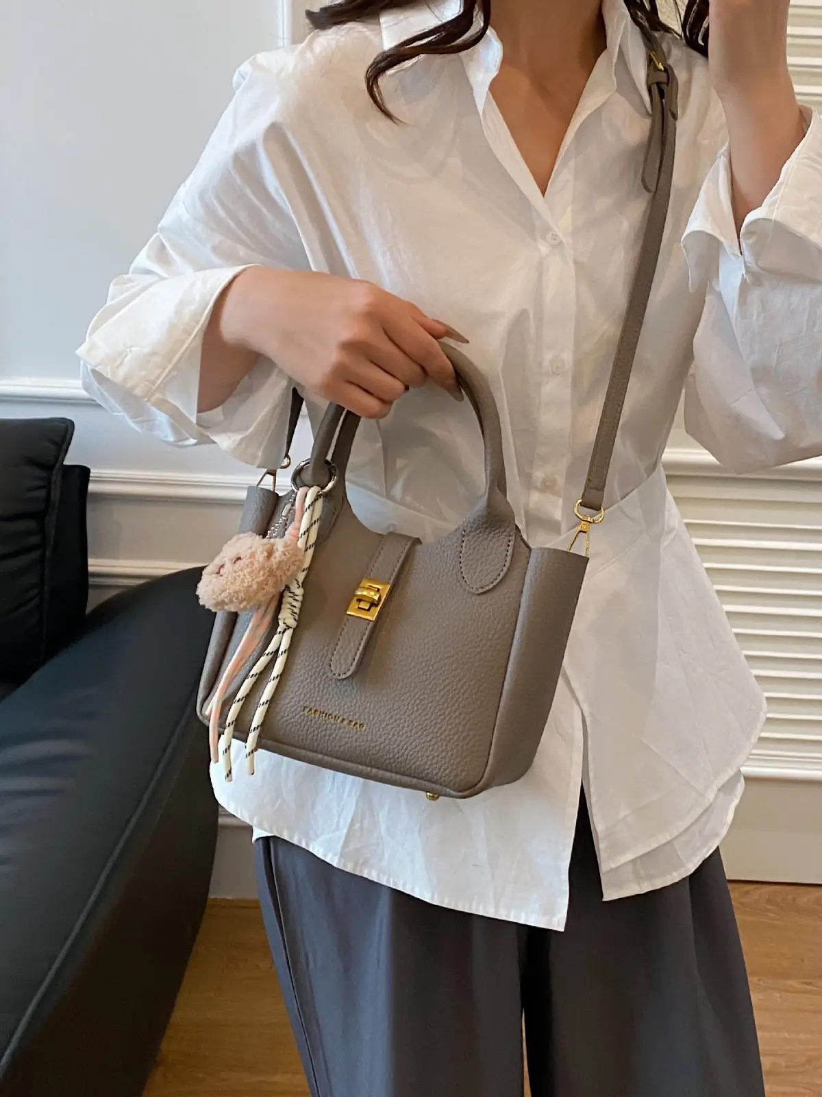 Women's Cream Crossbody Bag with Cute Decor - Image 11