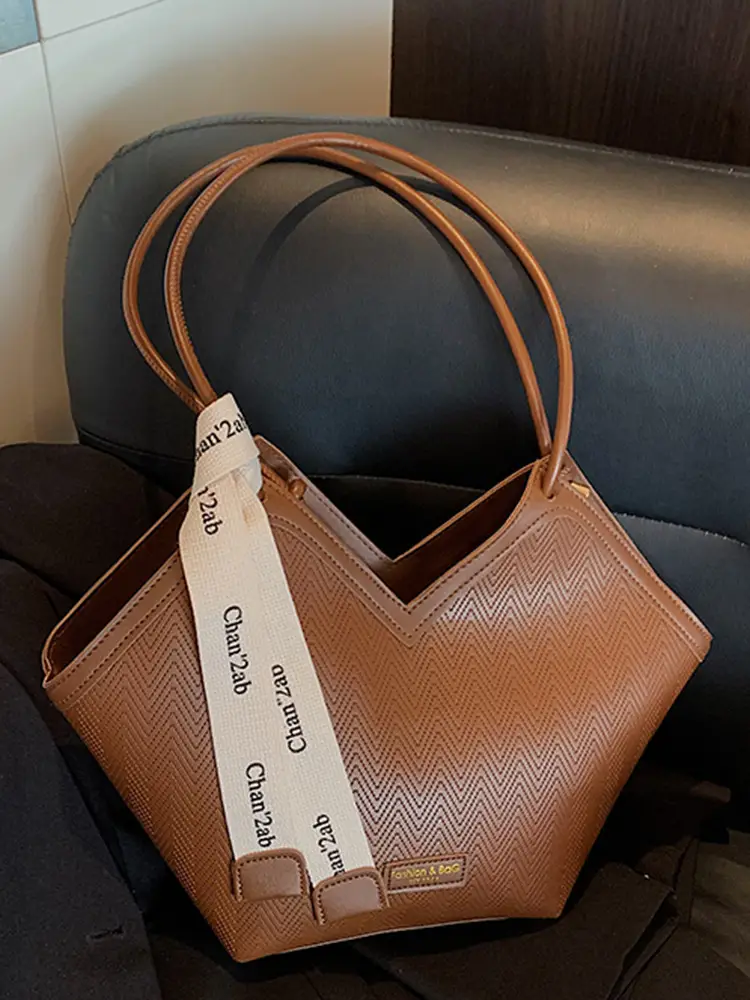 Women's 2025 Retro Tote Bag with Brown & White Texture - Image 6