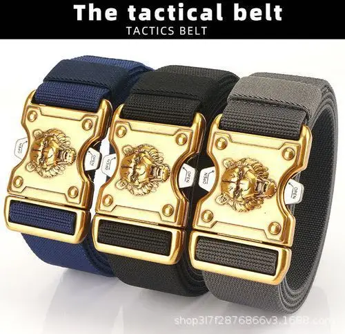 Blue Nylon Tactical Belt with Gold Buckle — feature 6
