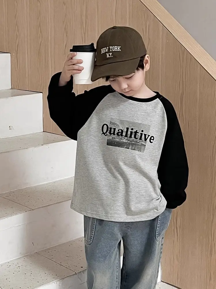 Kids Long Sleeve T-Shirt Grey Black Thermal Lining 2025 — feature 5