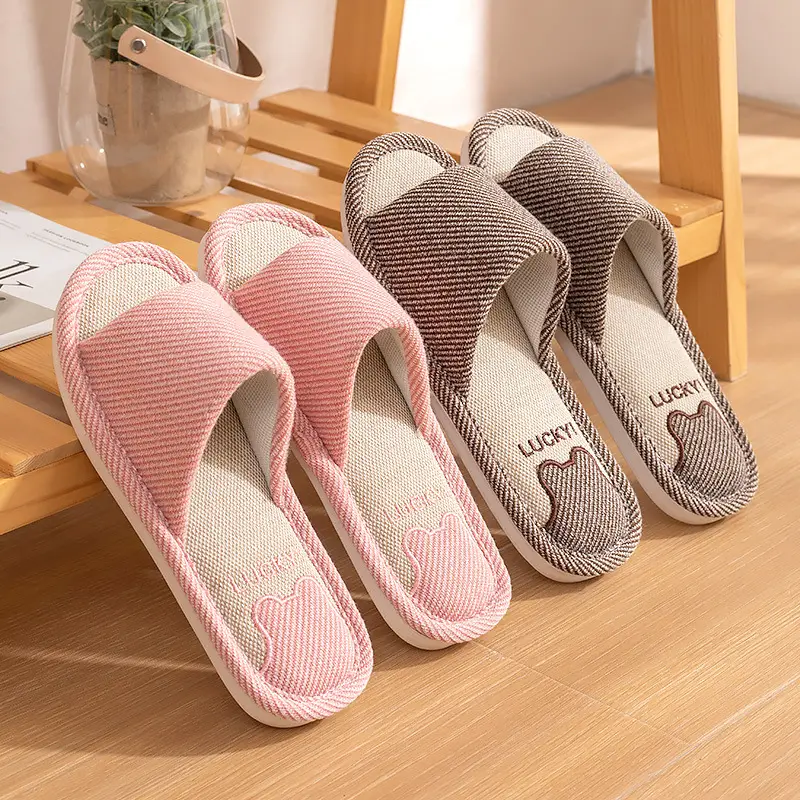 Jialiya Linen Slippers Men's Autumn Four Seasons 25 New Indoor Home Thick-Soled Hospitality Cotton Non-Slip Slippers Women
