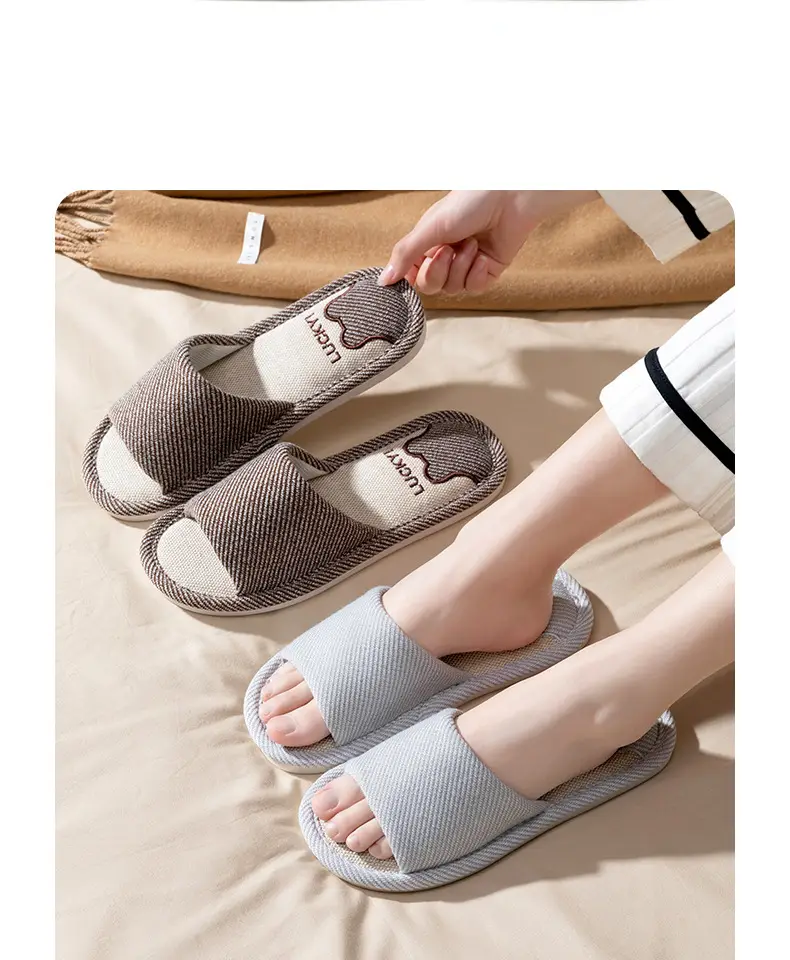 Jialiya Linen Slippers Men's Autumn Four Seasons 25 New Indoor Home Thick-Soled Hospitality Cotton Non-Slip Slippers Women — feature 19
