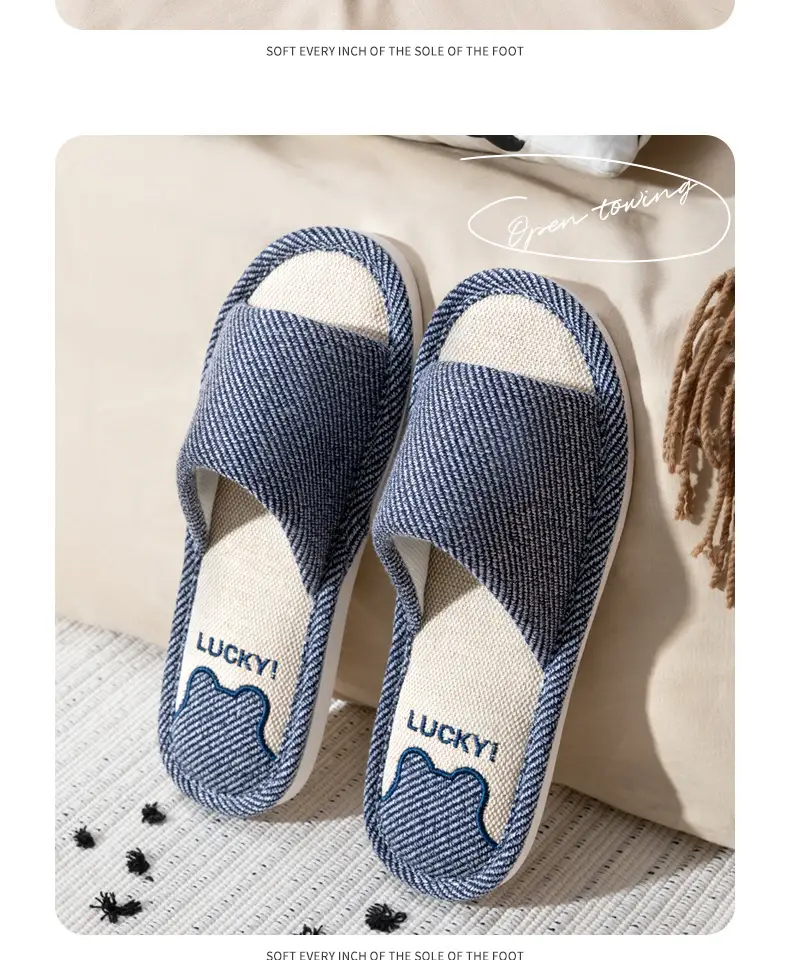 Jialiya Linen Slippers Men's Autumn Four Seasons 25 New Indoor Home Thick-Soled Hospitality Cotton Non-Slip Slippers Women — feature 20