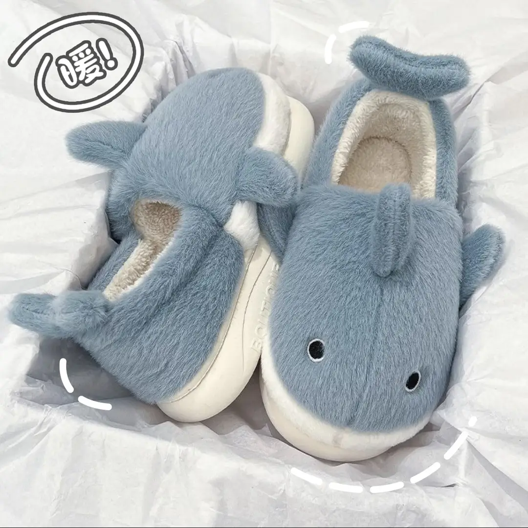 Whale Cotton Slippers for Men in Autumn and Winter Indoor Home Non-Slip Fleece-Lined Warm Couple Non-Stinky Feet Cotton Shoes for Women to Wear Outside - Image 5
