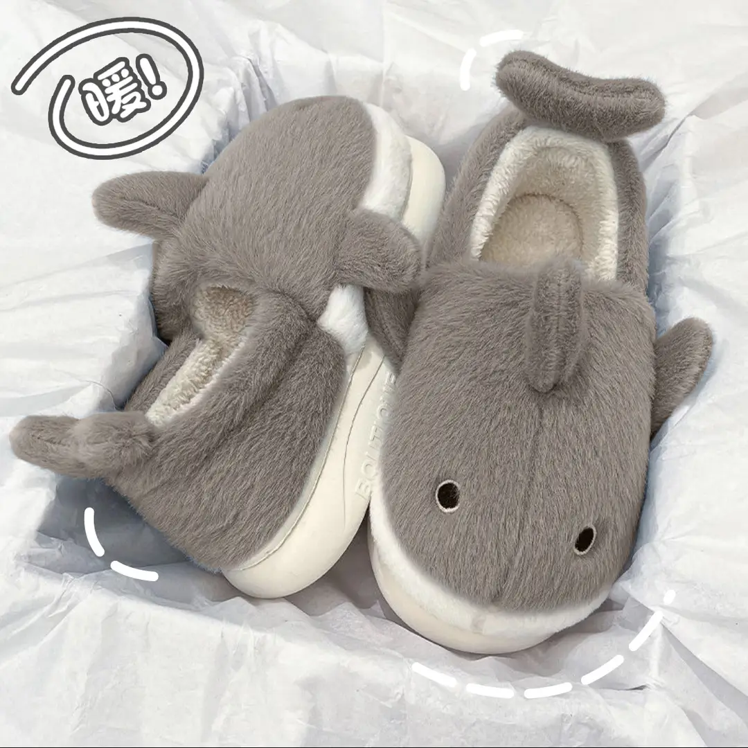 Whale Cotton Slippers for Men in Autumn and Winter Indoor Home Non-Slip Fleece-Lined Warm Couple Non-Stinky Feet Cotton Shoes for Women to Wear Outside - Image 6