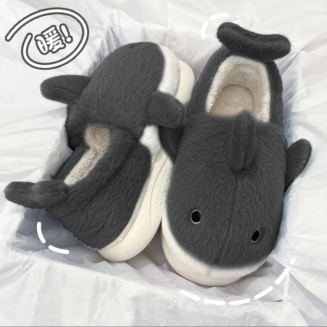 Whale Cotton Slippers for Men in Autumn and Winter Indoor Home Non-Slip Fleece-Lined Warm Couple Non-Stinky Feet Cotton Shoes for Women to Wear Outside - Image 7