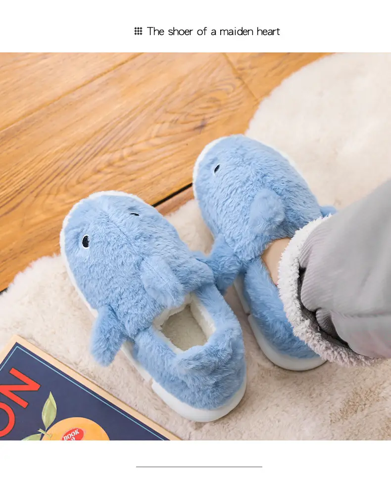 Whale Cotton Slippers for Men in Autumn and Winter Indoor Home Non-Slip Fleece-Lined Warm Couple Non-Stinky Feet Cotton Shoes for Women to Wear Outside — feature 11