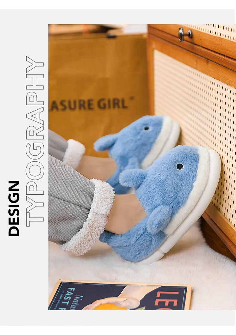 Whale Cotton Slippers for Men in Autumn and Winter Indoor Home Non-Slip Fleece-Lined Warm Couple Non-Stinky Feet Cotton Shoes for Women to Wear Outside — feature 12