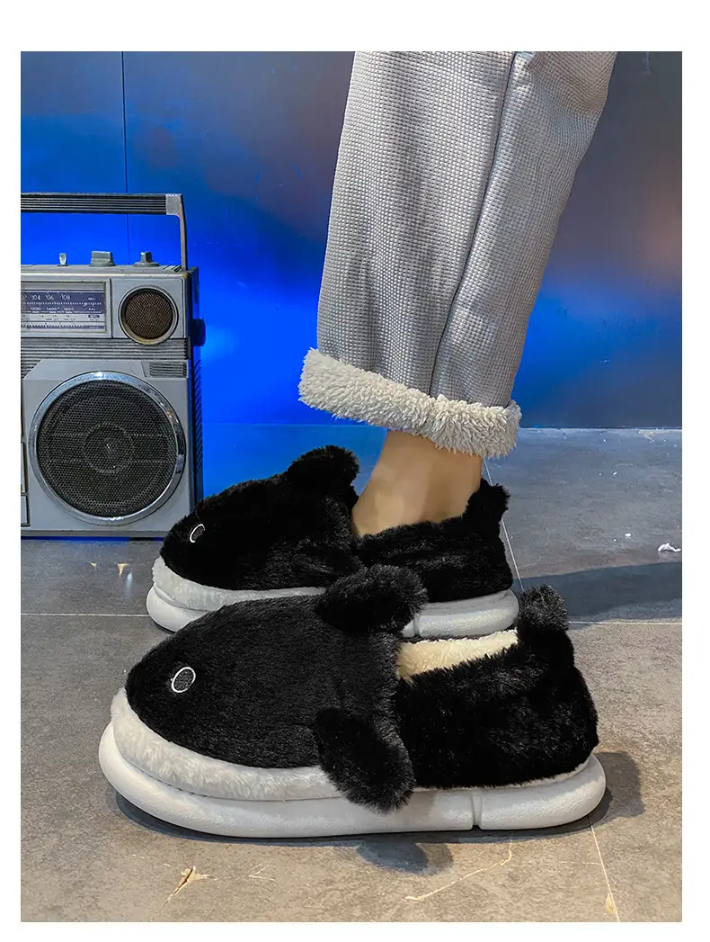 Whale Cotton Slippers for Men in Autumn and Winter Indoor Home Non-Slip Fleece-Lined Warm Couple Non-Stinky Feet Cotton Shoes for Women to Wear Outside — feature 14