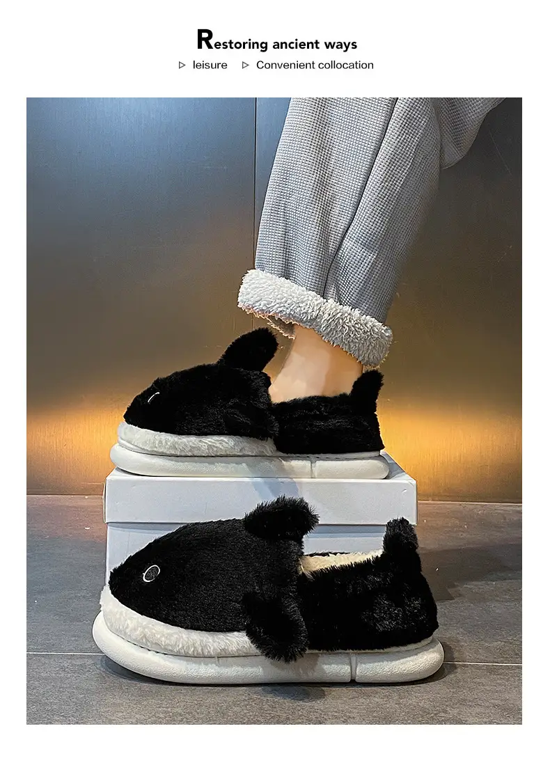 Whale Cotton Slippers for Men in Autumn and Winter Indoor Home Non-Slip Fleece-Lined Warm Couple Non-Stinky Feet Cotton Shoes for Women to Wear Outside — feature 15