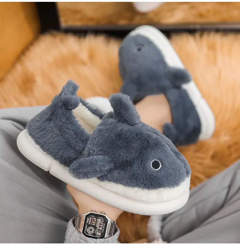 Whale Cotton Slippers for Men in Autumn and Winter Indoor Home Non-Slip Fleece-Lined Warm Couple Non-Stinky Feet Cotton Shoes for Women to Wear Outside — feature 16