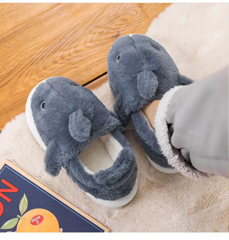 Whale Cotton Slippers for Men in Autumn and Winter Indoor Home Non-Slip Fleece-Lined Warm Couple Non-Stinky Feet Cotton Shoes for Women to Wear Outside — feature 17