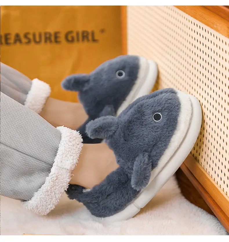 Whale Cotton Slippers for Men in Autumn and Winter Indoor Home Non-Slip Fleece-Lined Warm Couple Non-Stinky Feet Cotton Shoes for Women to Wear Outside — feature 18