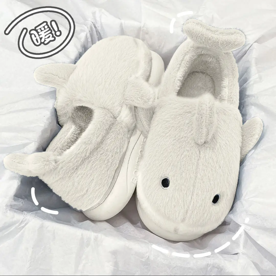 Whale Cotton Slippers for Men in Autumn and Winter Indoor Home Non-Slip Fleece-Lined Warm Couple Non-Stinky Feet Cotton Shoes for Women to Wear Outside - Image 4
