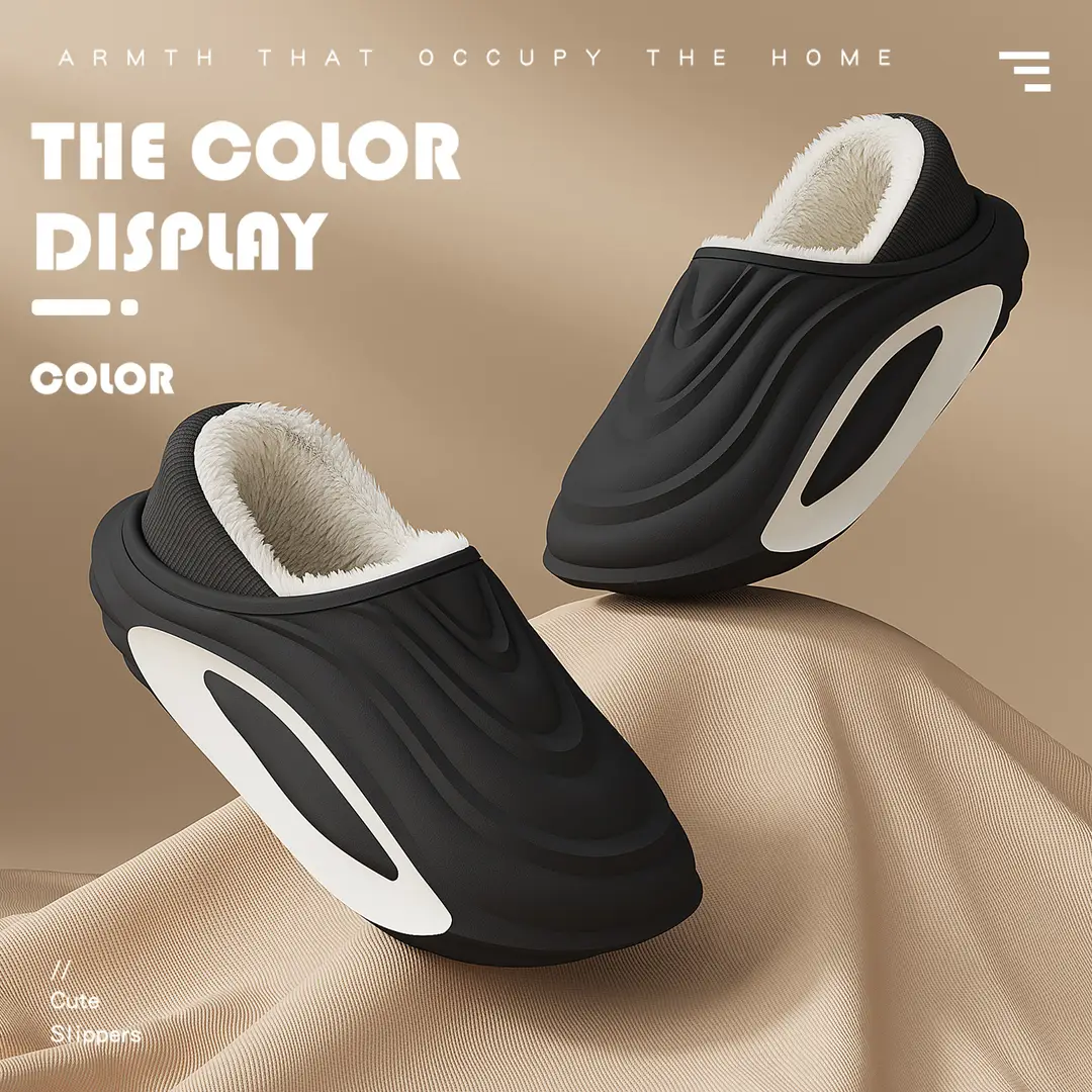Waterproof Cotton Slippers for Men in Winter, Non-Slip Home Plus Velvet Cotton Shoes, Warm Bags and Thick-Soled Cotton Slippers for Women Wholesale - Image 12