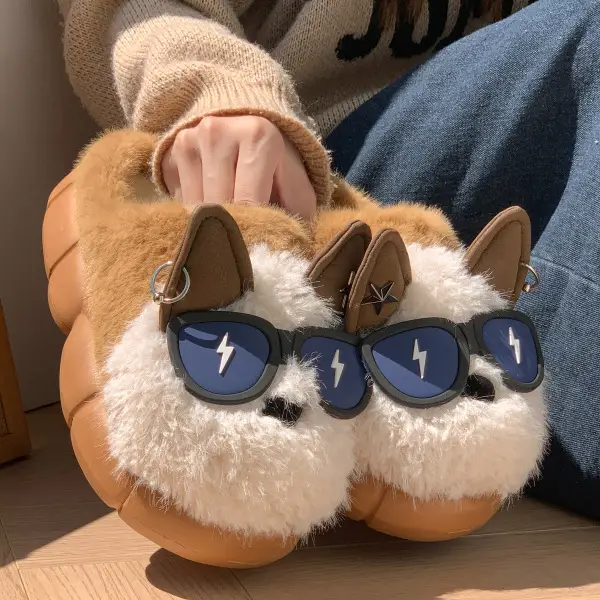 Cute Eyes Puppy Cotton Slippers for Women Winter Indoor Home Thick-Soled Non-Slip Slippers with Velvet Warm Slippers for Men - Image 4