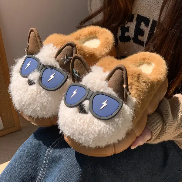 Cute Eyes Puppy Cotton Slippers for Women Winter Indoor Home Thick-Soled Non-Slip Slippers with Velvet Warm Slippers for Men - Image 5