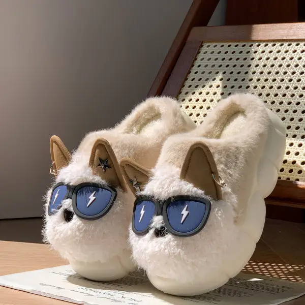Cute Eyes Puppy Cotton Slippers for Women Winter Indoor Home Thick-Soled Non-Slip Slippers with Velvet Warm Slippers for Men - Image 6