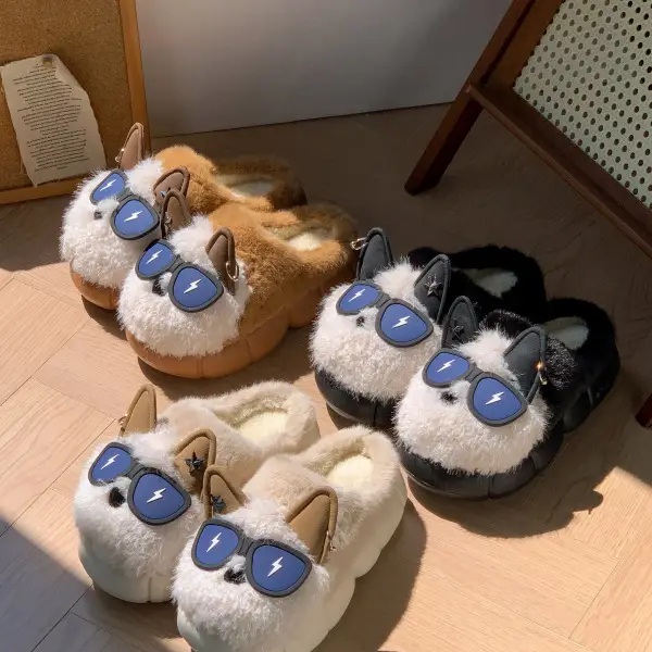Cute Eyes Puppy Cotton Slippers for Women Winter Indoor Home Thick-Soled Non-Slip Slippers with Velvet Warm Slippers for Men - Image 7