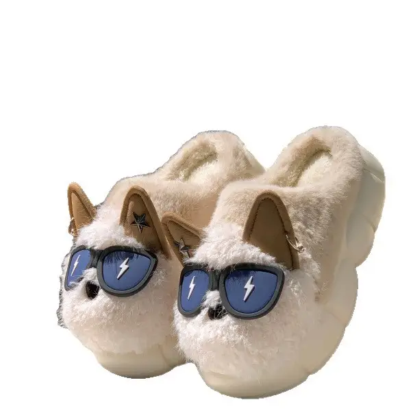 Cute Eyes Puppy Cotton Slippers for Women Winter Indoor Home Thick-Soled Non-Slip Slippers with Velvet Warm Slippers for Men - Image 8